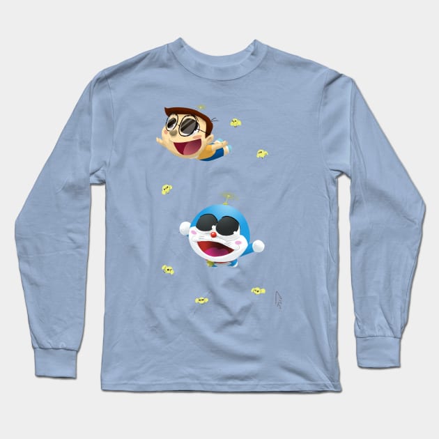 Doraemon Long Sleeve T-Shirt by davidpavon